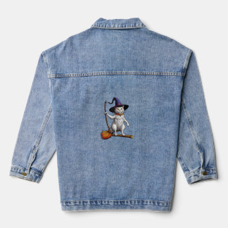 Cat Wizard Halloween Witch Mystical Cat Lovers  Denim Jacket