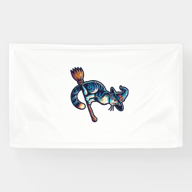 Cat Wizard Halloween Witch Mystical Cat Lovers Hal Banner (Horizontal)