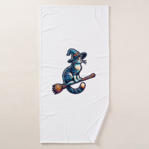Cat Wizard Halloween Witch Mystical Cat Lovers Hal Bath Towel