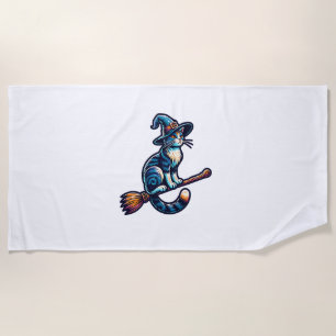 Cat Wizard Halloween Witch Mystical Cat Lovers Hal Beach Towel