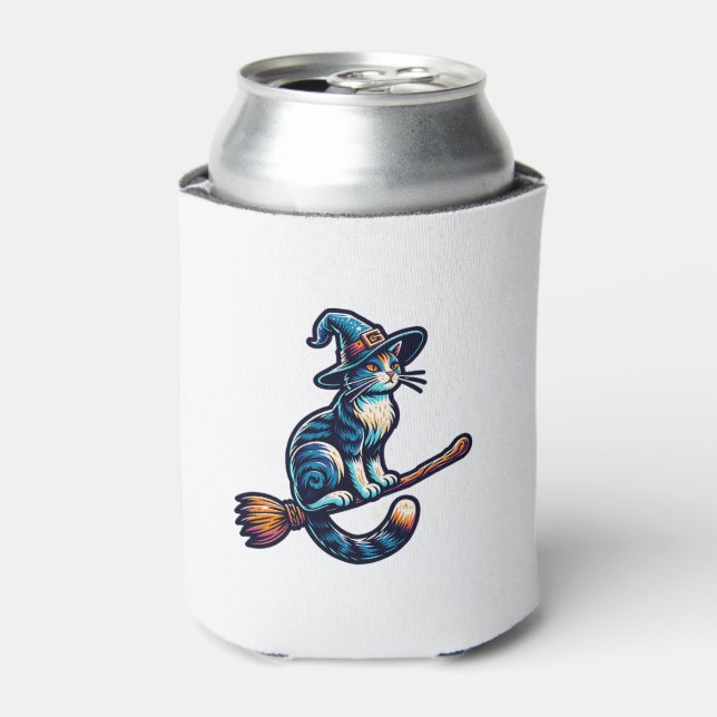 Cat Wizard Halloween Witch Mystical Cat Lovers Hal Can Cooler (Can Front)