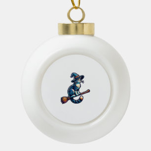 Cat Wizard Halloween Witch Mystical Cat Lovers Hal Ceramic Ball Christmas Ornament