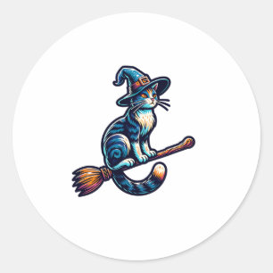 Cat Wizard Halloween Witch Mystical Cat Lovers Hal Classic Round Sticker