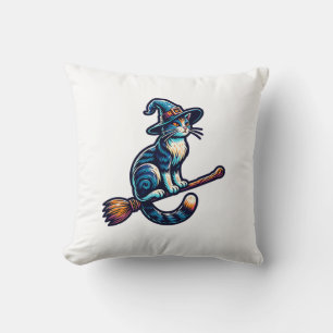 Cat Wizard Halloween Witch Mystical Cat Lovers Hal Cushion