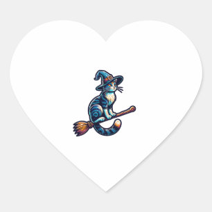 Cat Wizard Halloween Witch Mystical Cat Lovers Hal Heart Sticker