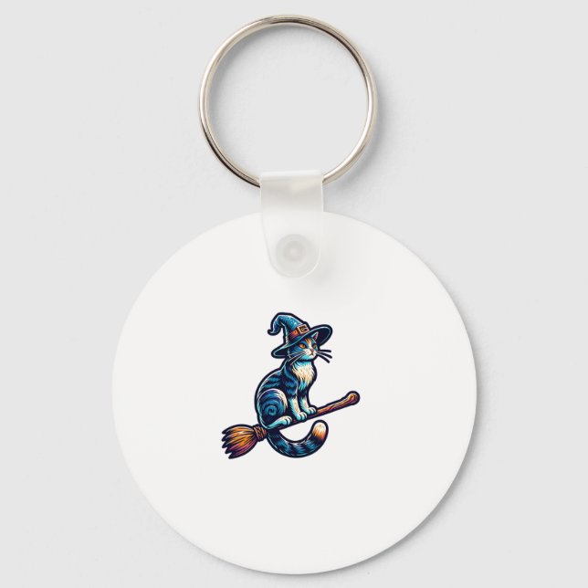 Cat Wizard Halloween Witch Mystical Cat Lovers Hal Key Ring (Front)