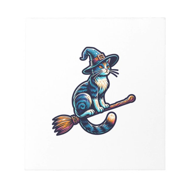Cat Wizard Halloween Witch Mystical Cat Lovers Hal Notepad (Front)