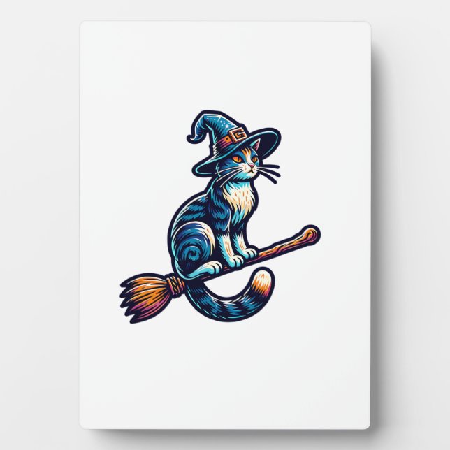 Cat Wizard Halloween Witch Mystical Cat Lovers Hal Plaque (Front)