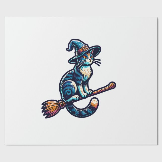 Cat Wizard Halloween Witch Mystical Cat Lovers Hal Wrapping Paper (Flat)