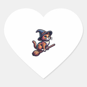 Cat Wizard Halloween Witch Mystical Cat Lovers Heart Sticker