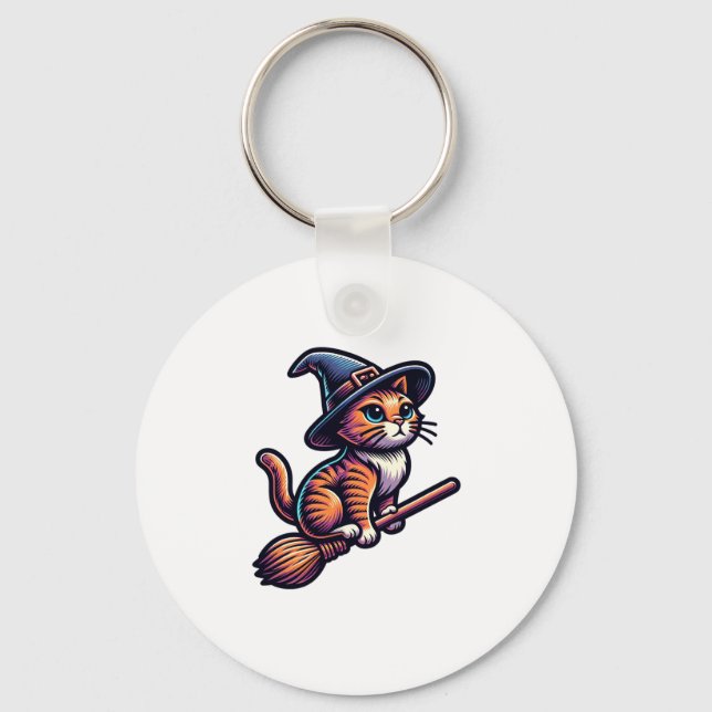 Cat Wizard Halloween Witch Mystical Cat Lovers  Key Ring (Front)