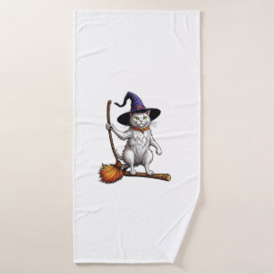 Cat Wizard Halloween Witch Mystical Cat Lovers Lon Bath Towel