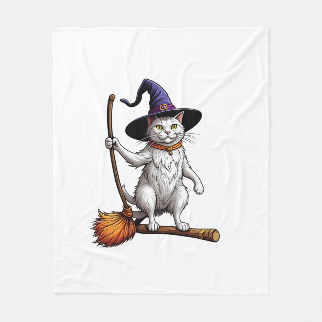 Cat Wizard Halloween Witch Mystical Cat Lovers Lon Fleece Blanket (Front)
