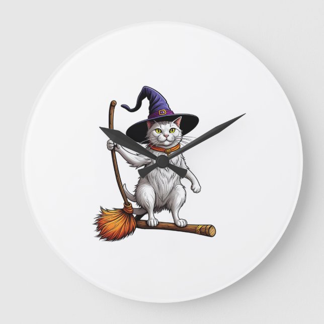 Cat Wizard Halloween Witch Mystical Cat Lovers Lon Large Clock (Front)