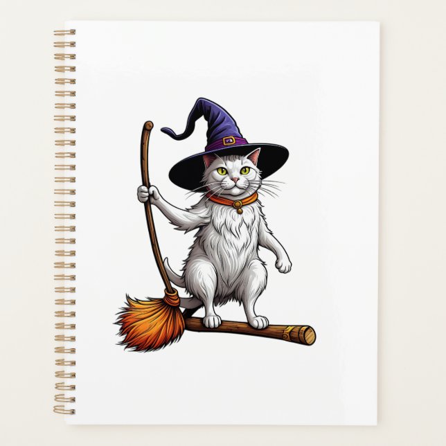 Cat Wizard Halloween Witch Mystical Cat Lovers Lon Planner (Front)