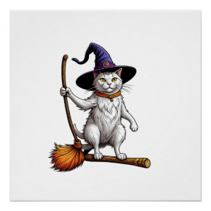 Cat Wizard Halloween Witch Mystical Cat Lovers Lon Poster