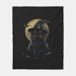 Cat Wizard Hat Funny Cute Witch Halloween Costume Fleece Blanket