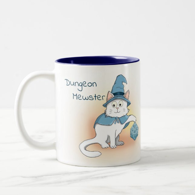 Cat Wizard with Dice Two-Tone Coffee Mug (Left)
