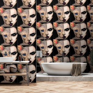 Cat Woman Art Painting Wallpaper