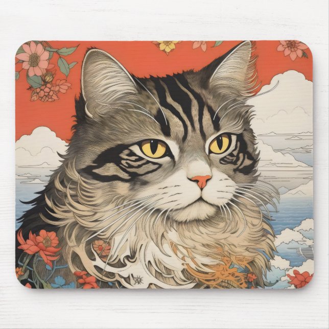 Cat Woodblock Mouse Mat (Front)