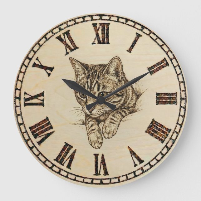 Cat wooden Wall Clock  (Front)