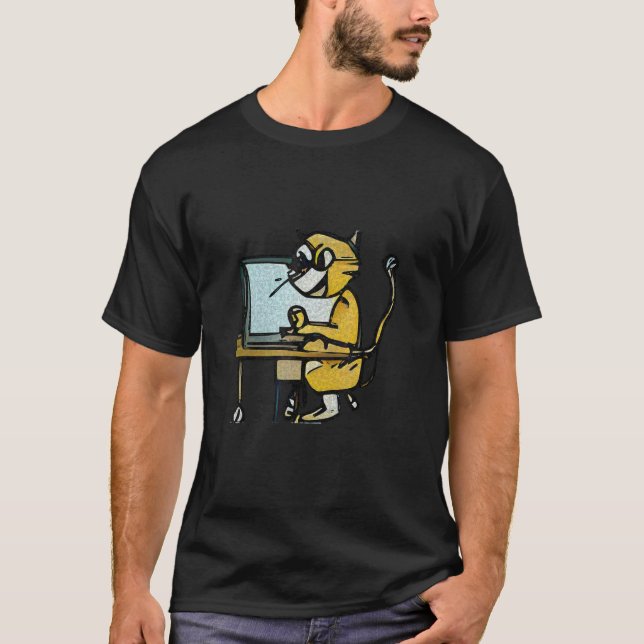 Cat Working On A Computer T-Shirt (Front)