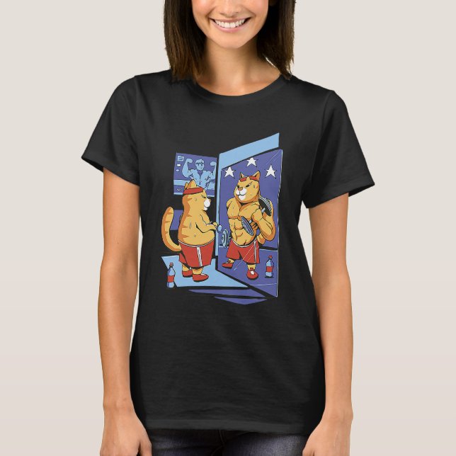 Cat Working Out Getting In Shape Buff Muscles Cool T-Shirt (Front)