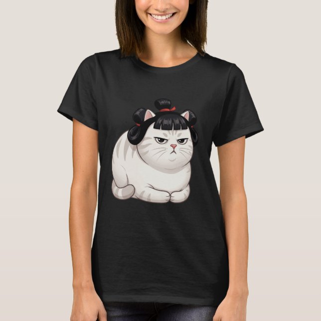 Cat Workout Chubby Fitness Funny Lazy Cute Grumpy T-Shirt (Front)