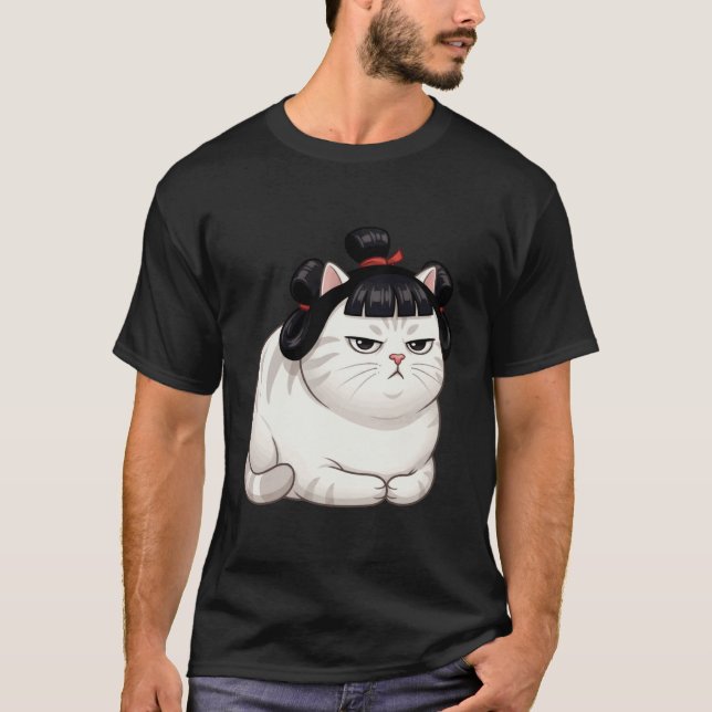 Cat Workout Chubby Fitness Funny Lazy Cute Grumpy T-Shirt (Front)