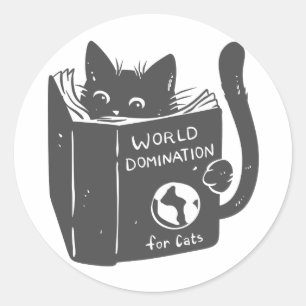 Cat world domination for cats - Choose back color Classic Round Sticker