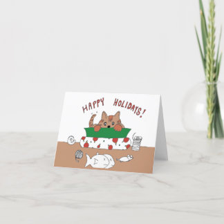 Cat Wrapping Gift Holiday Card