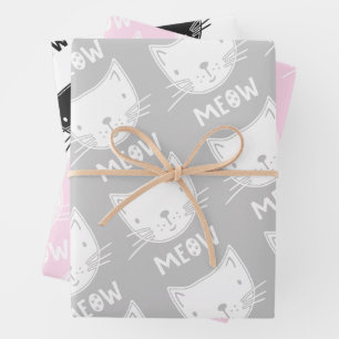 Cat Wrapping Paper Cute Girly Pink Kitten Pattern