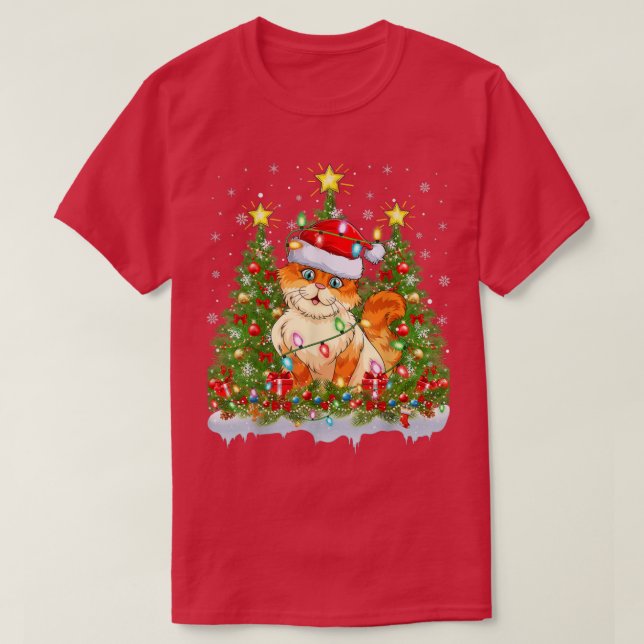 Cat Xmas Lights Santa Cat Christmas Tree  T-Shirt (Design Front)