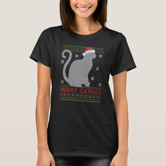 Cat  Xmas Santa Merry Catmas Ugly Cat Christmas T-Shirt (Front)