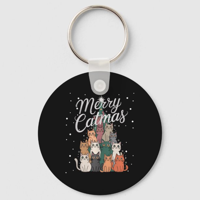 Cat Xmas Tree Cats Christmas Tree Marry Catmas  Key Ring (Front)