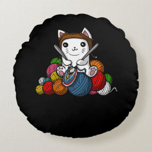 Cat Yarn Knitting Cute Kitten Pet Round Cushion