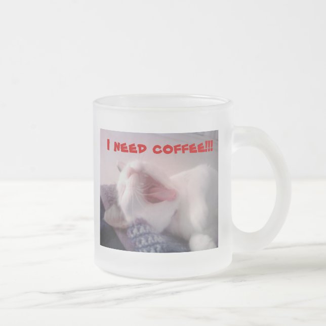 Cat Yawning Frosted Glass Coffee Mug (Right)