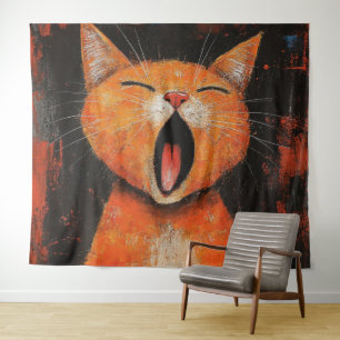 Cat Yawning Tapestry