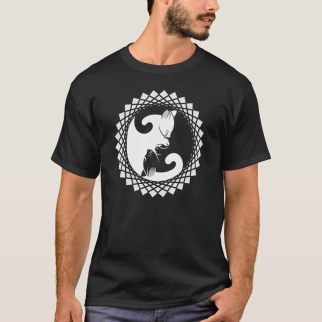 Cat Yin Yang Pattern Art Frame Design T-Shirt (Front)