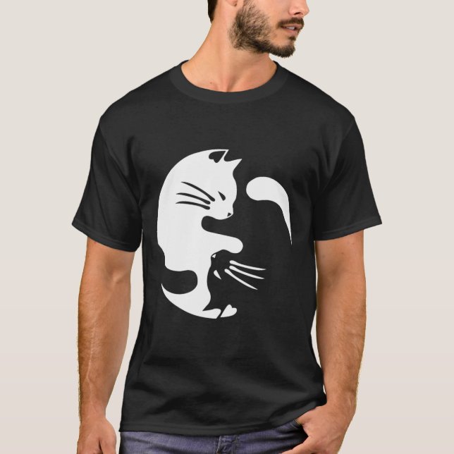 Cat Yin Yang Peace Loving Interconnected Gift Idea T-Shirt (Front)