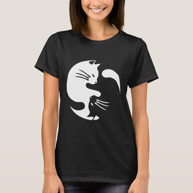 Cat Yin Yang Peace Loving Interconnected Gift Idea T-Shirt (Front)