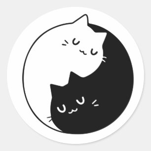 Cat Yin Yang Stickers, Black and White Cat Sticker