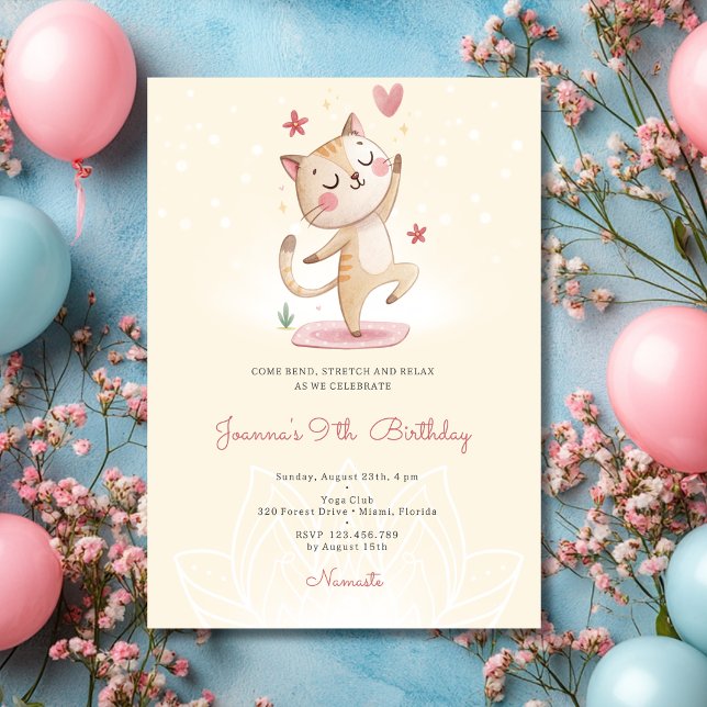 Cat Yoga birthday party Invitation (Creator Uploaded)
