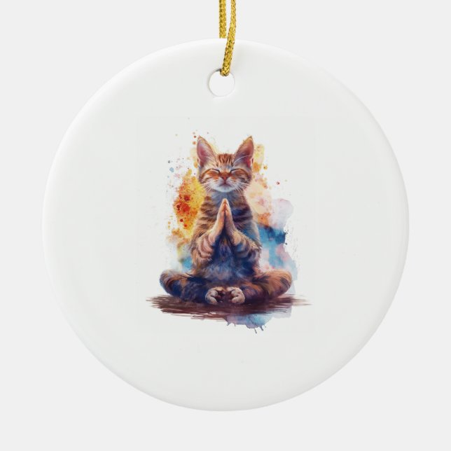 Cat Yoga Master Ceramic Tree Decoration (Front)