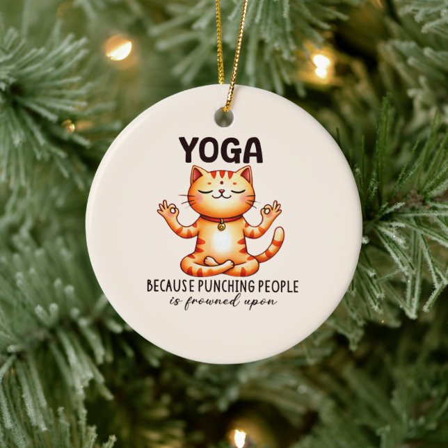 Cat Yoga Pose - Funny Yoga Ceramic Tree Decoration (Tree)