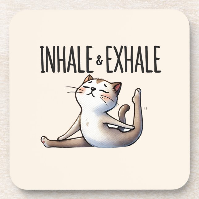 Cat Yoga Pose - Inhale & Exhale Coaster (Front)