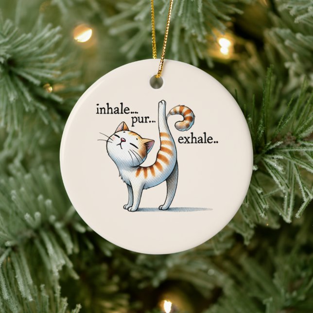Cat Yoga Pose - Inhale - Pur - Exhale Ceramic Tree Decoration (Tree)