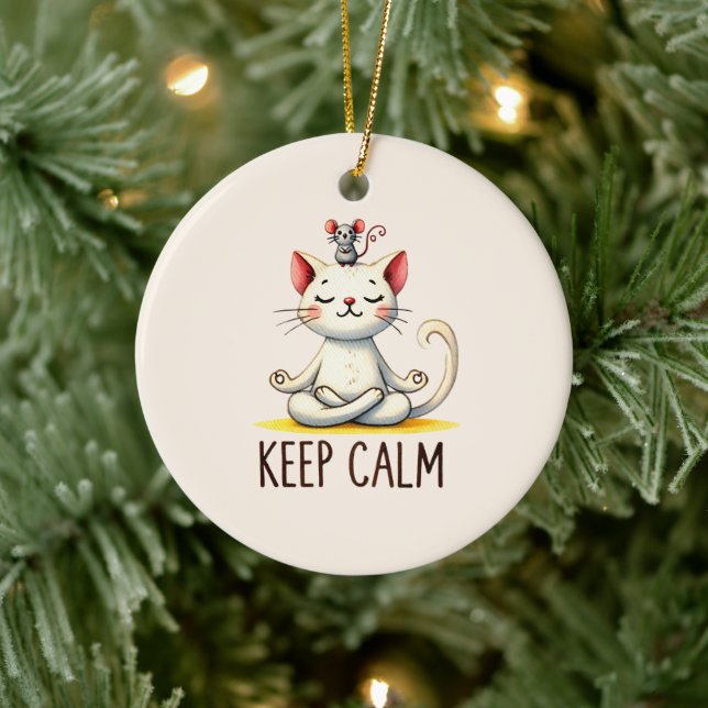 Cat Yoga Pose - Keep Calm Ceramic Tree Decoration (Tree)