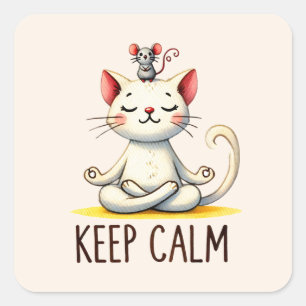Cat Yoga Pose - Keep Calm Square Sticker