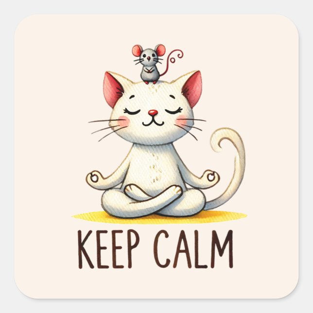 Cat Yoga Pose - Keep Calm Square Sticker (Front)